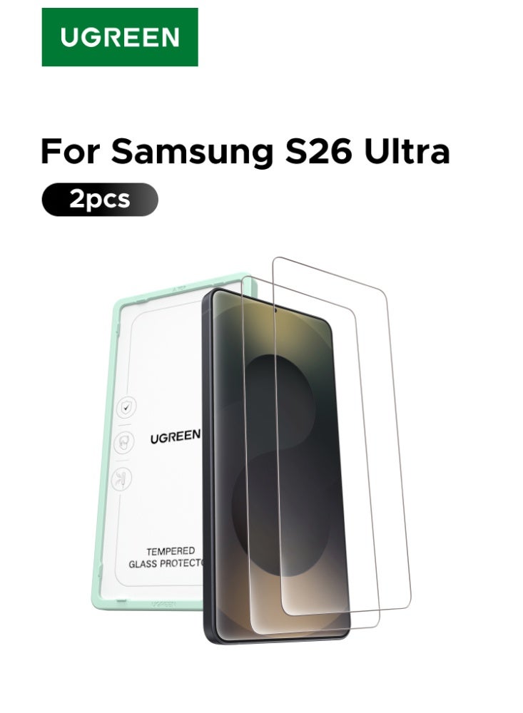 Ugreen 2 Pack Samsung Galaxy S26 Ultra Screen Protector 6.9", [Military-Grade Drop Protection] [9H+ Tempered Glass] [Easy Installation Frame] HD Clear, Anti-Scratch, Bubble Free Tempered Glass for S26 Ultra - Image 1